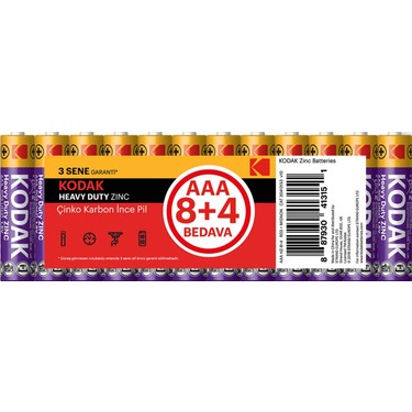 Kodak 8+4 Shrink Çinko Karbon Ince Pil Aaa 12’li