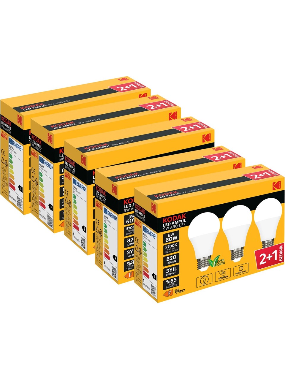 Kodak 15 Adet 9W A60 E27 LED Ampul Beyaz Işık