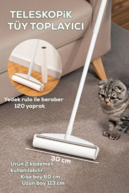 Myclean Tüy Toplama Rulosu Teleskopik Uzun Saplı 60 Yaprak Xxl 16CM 