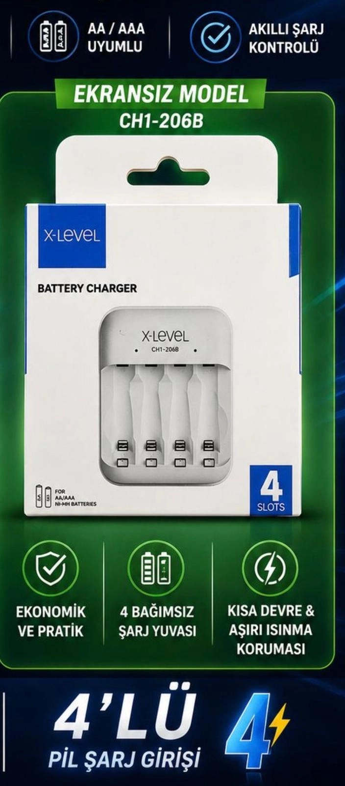 X-LEVEL CH-1206B AA-AAA PİL ŞARJ CİHAZI