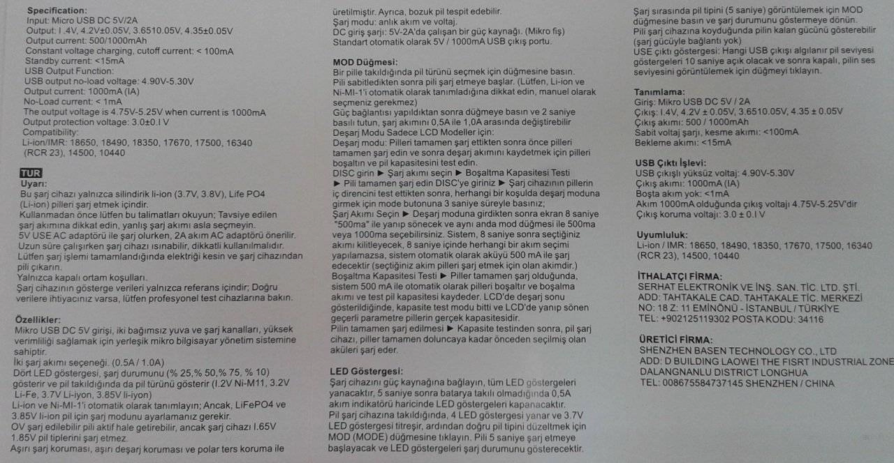 Basen BS-4B2 Akıllı ve Dijital Li-Ion Pil Şarj Aleti 