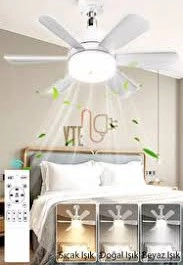 Kristal LED Avizeli Tavan Vantilatörü - 30W E27 Duy Pervaneli Lamba