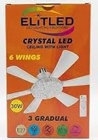 Kristal LED Avizeli Tavan Vantilatörü - 30W E27 Duy Pervaneli Lamba