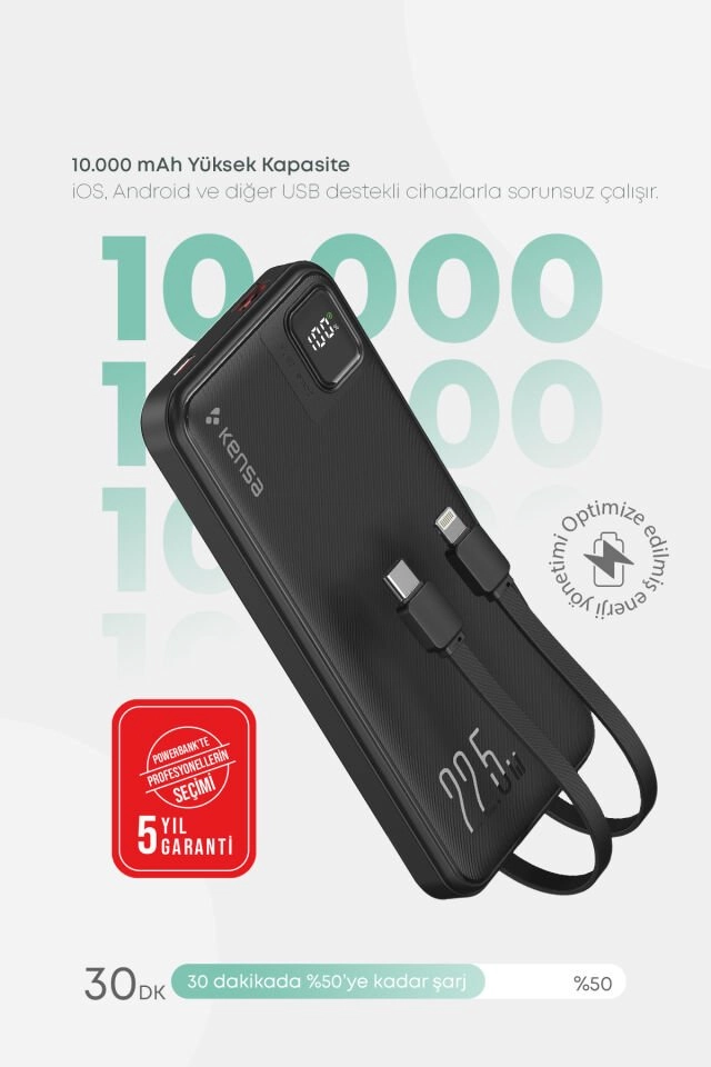Kensa 10.000 mAh Hızlı Şarj Powerbank Siyah
