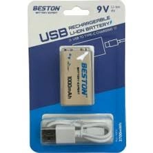 Beston 9VC-10CV USB Type-C Şarjlı Pil 9V 3700 mWh Li-Ion (3.7V/1000 mah capasite)