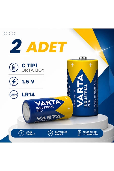 (2 Adet) Varta Endüstriyel Tip C Orta Boy Alkaline Pil Alkalıne LR14-4014 - 1,5V