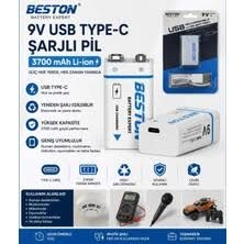 Beston 9VC-10CV USB Type-C Şarjlı Pil 9V 3700 mWh Li-Ion (3.7V/1000 mah capasite)