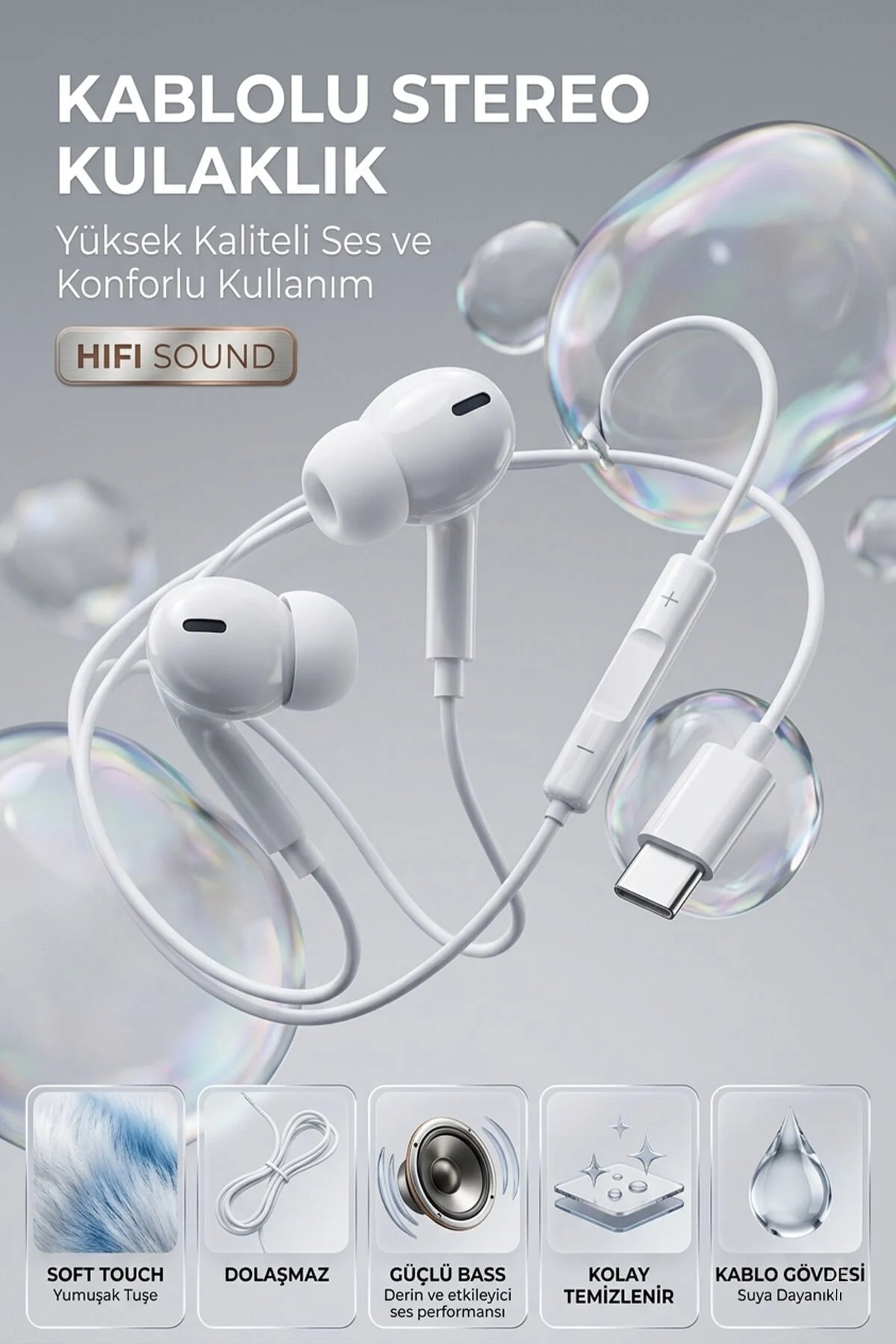 Kensa IP-90 USB-C Girişli Kablolu Stereo Kulaklık