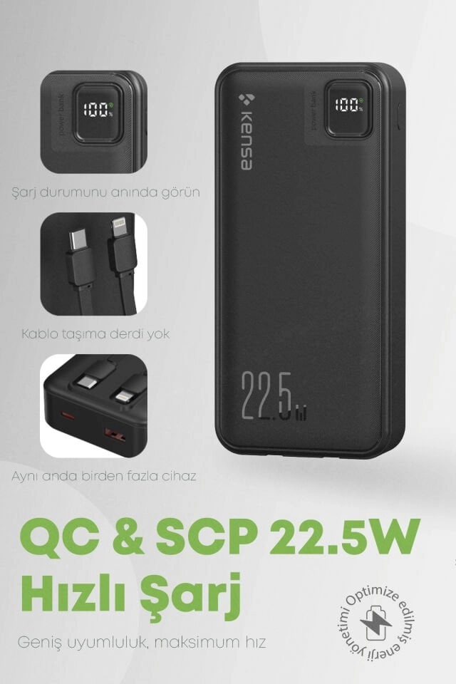 Kensa 20.000 mAh Hızlı Şarj Powerbank Siyah