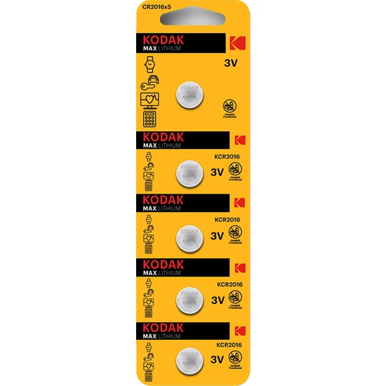 Kodak 5 Adet CR2016 Lityum Para Pil