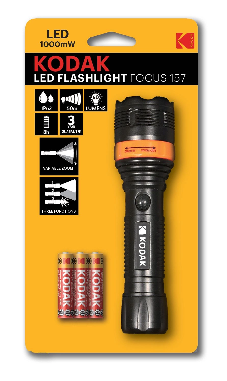  KODAK LED EL FENERİ+3 ADET AAA PİL HEDİYELİ FOCUS-157
