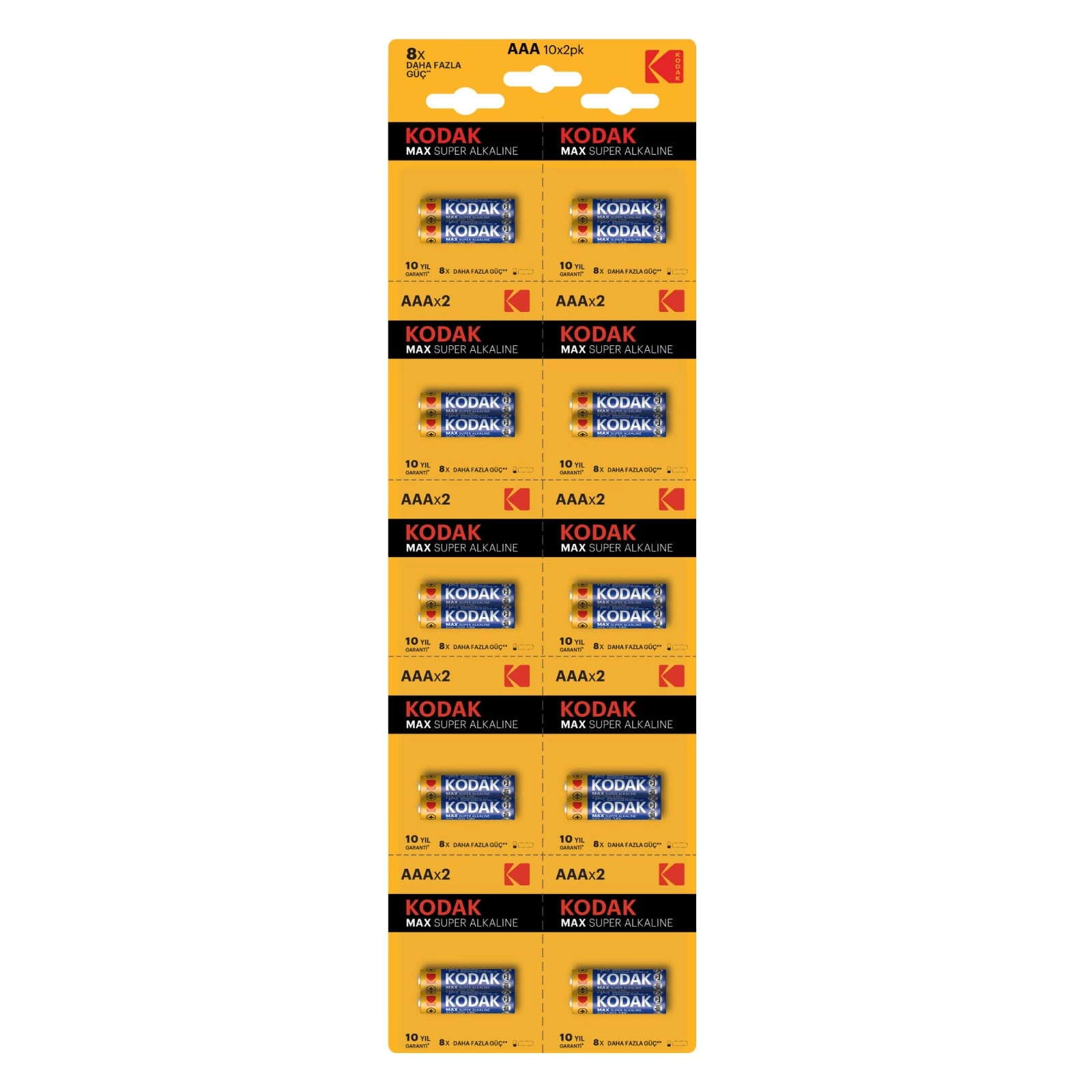10 KART 20,Lİ (200 ADET) KODAK MAX SUPER ALKALINE KARTELA AAA İNCE PİL