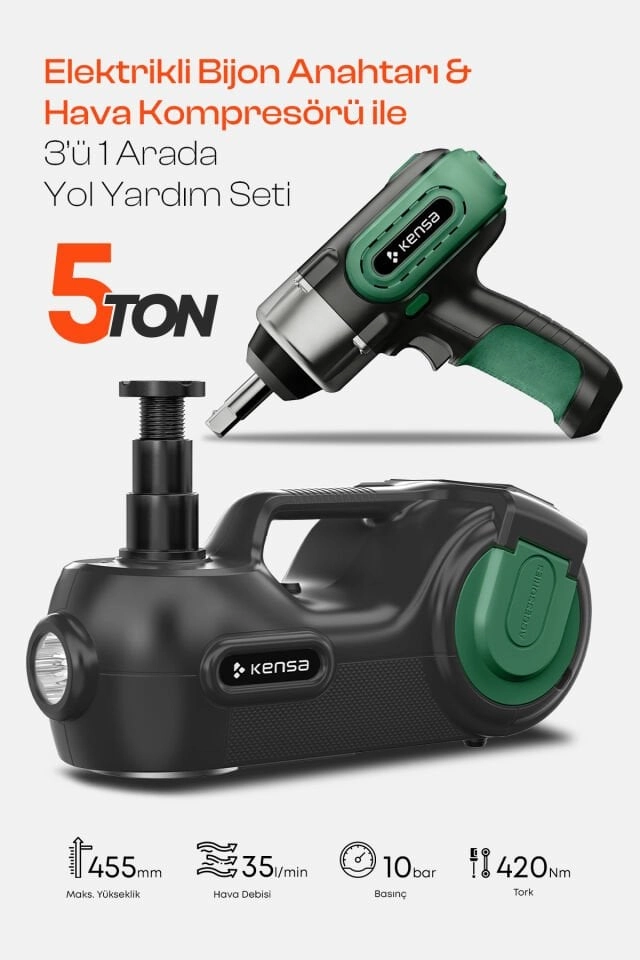 Kensa 5 TON Hidrolik Kriko ve Elektrikli Bijon Anahtarı Seti