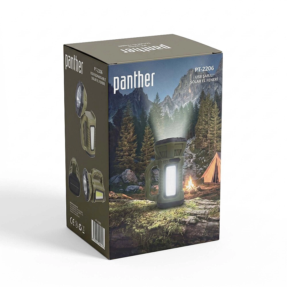 PANTHER PT-2206 USB ŞARJLI SOLAR EL FENERİ