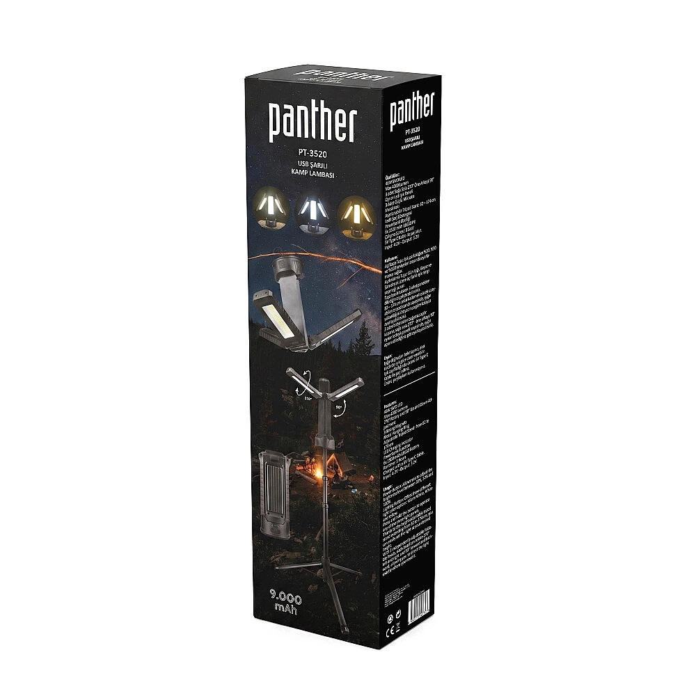 Panther PT-3520 Tripodlu ve Mıknatıslı Çok Fonksiyonlu USB Şarjlı Kamp Lambası