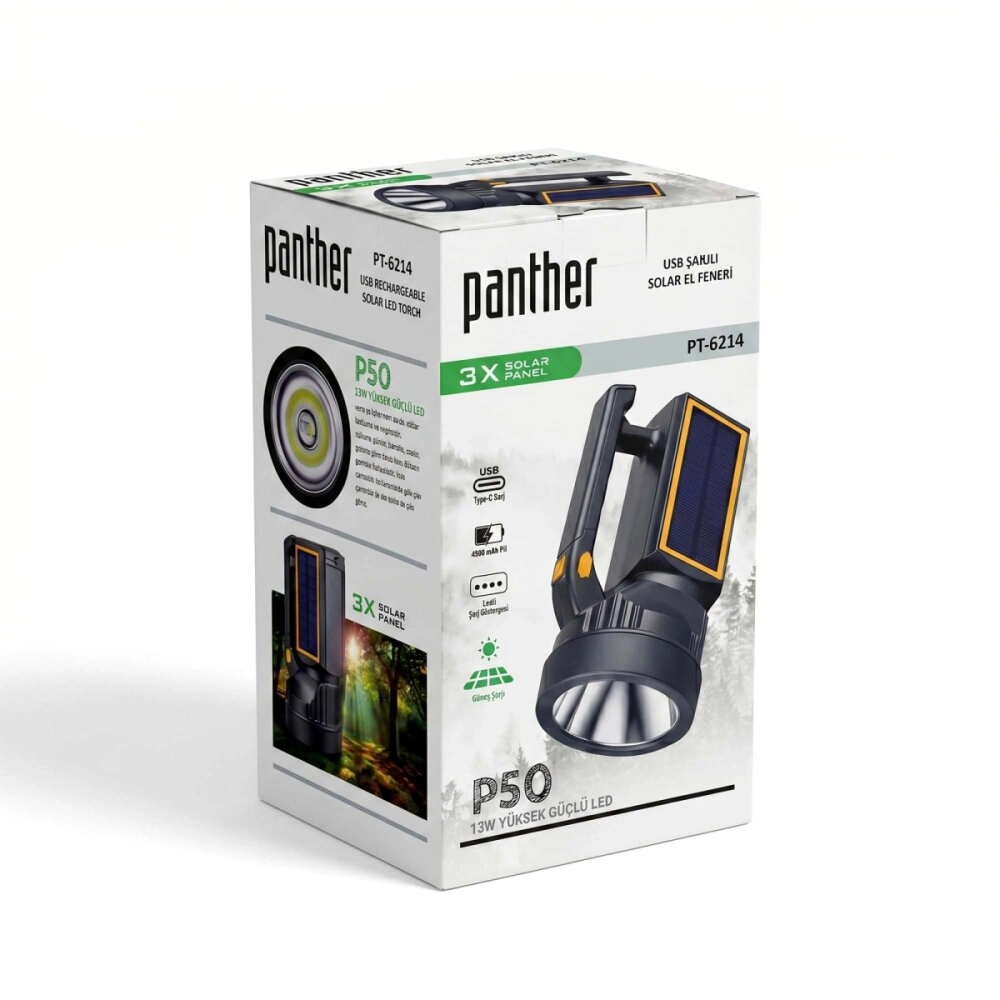 PANTHER PT-6214 USB ŞARJLI SOLAR EL FENERİ