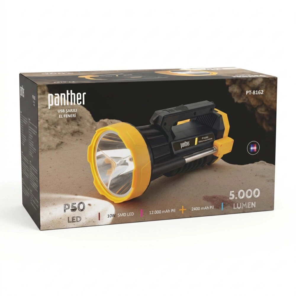PANTHER PT-8162 USB ŞARJLI EL FENERİ