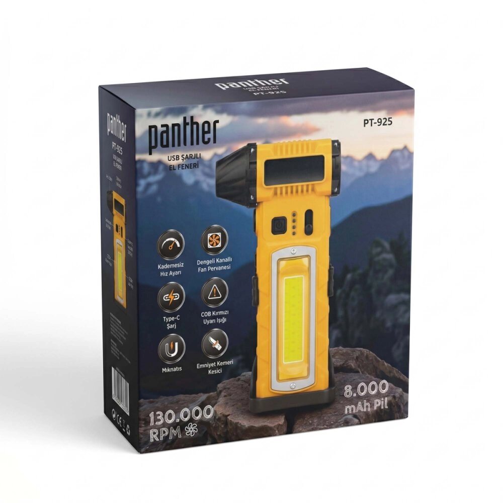 PANTHER PT-925 USB ŞARJLI EL FENERİ - FANLI