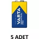 5 adet Varta 4022 Industrial 9V Pro Alkalin Pil 5 Li