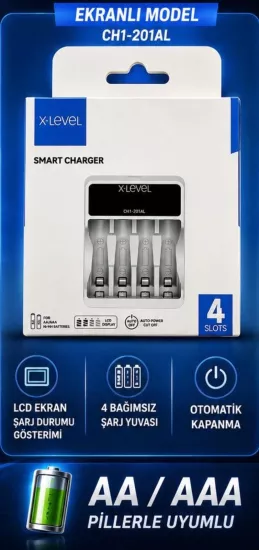 X-LEVEL CH-201AL DİGİTAL EKRANLI AA-AAA PİL ŞARJ CİHAZI