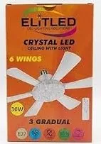 Kristal LED Avizeli Tavan Vantilatörü - 30W E27 Duy Pervaneli Lamba