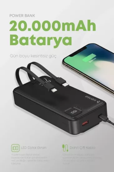Kensa 20.000 mAh Hızlı Şarj Powerbank Siyah