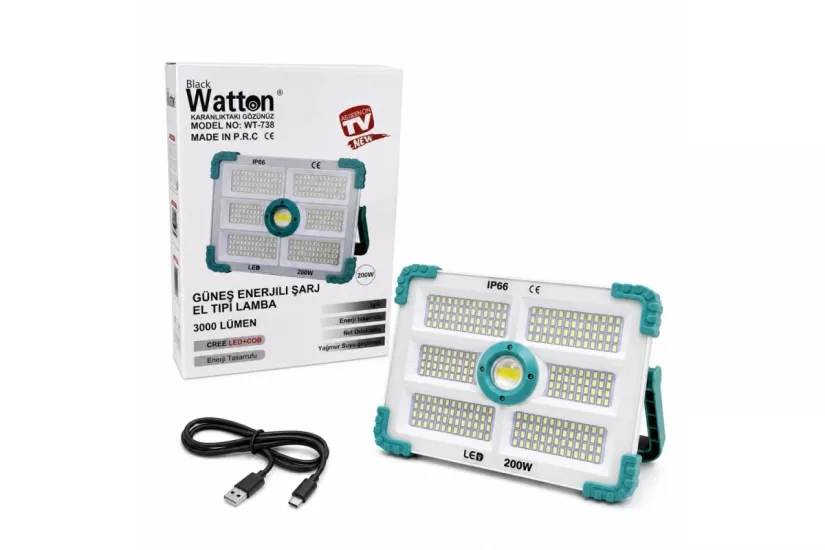 200W IŞIK GÜCÜNDE 3000 LÜMEN SOLAR GÜNEŞ ENERJİLİ ŞARJLI LAMBA WT-738