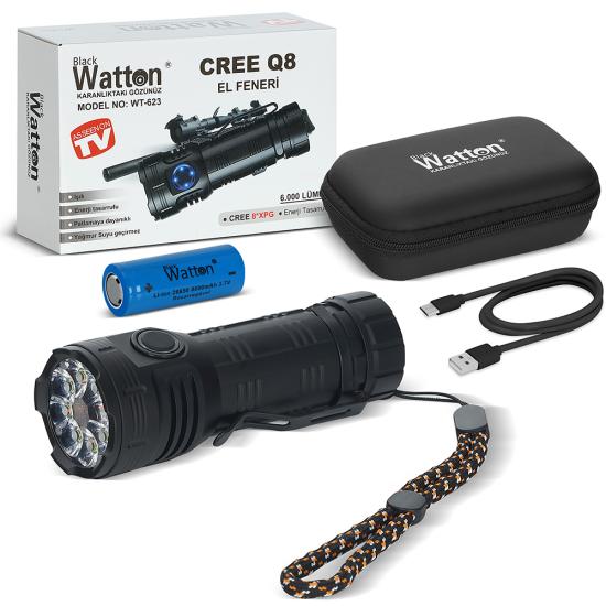 CREE Q8- XPG 8+1 LED  ŞARJLI EL FENERİ WATTON WT-623