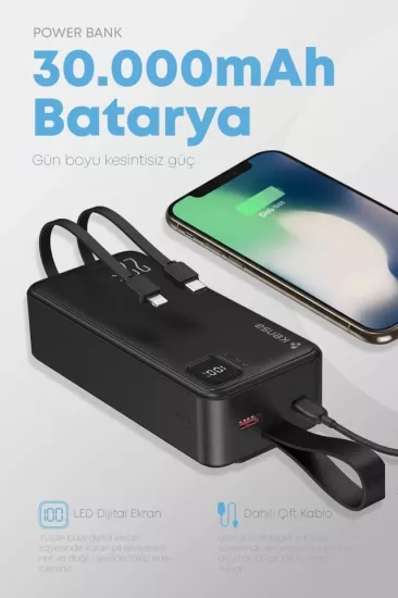 Kensa 30.000 mAh Hızlı Şarj Powerbank Siyah