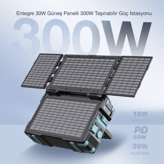 Kensa KOT-11  Entegre 30W Güneş Panelli 300W Taşınabilir Güç İstasyonu