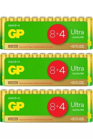 3 KART(36 ADET) GP Ultra Alkalin 12’li Aaa Boy İnce Pil (36 ADET)
