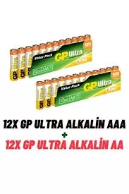 GP Batteries Gp Ultra Alkalin 12’li Aa Boy Kalem Pil & Gp Ultra Alkalin 12’li Aaa Boy Ince Pil