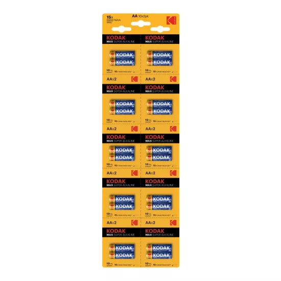 10 KART 20,Lİ (200 ADET) KODAK MAX SUPER ALKALINE KARTELA AA KALEM PİL