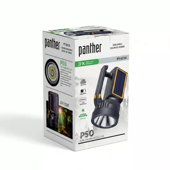 PANTHER PT-6214 USB ŞARJLI SOLAR EL FENERİ