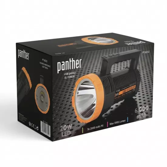 PANTHER PT-8232 USB ŞARJLI EL FENERİ