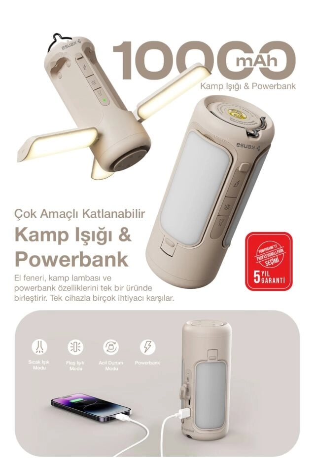 Kensa 10.000 mAh LED Kamp Lambalı Powerbank