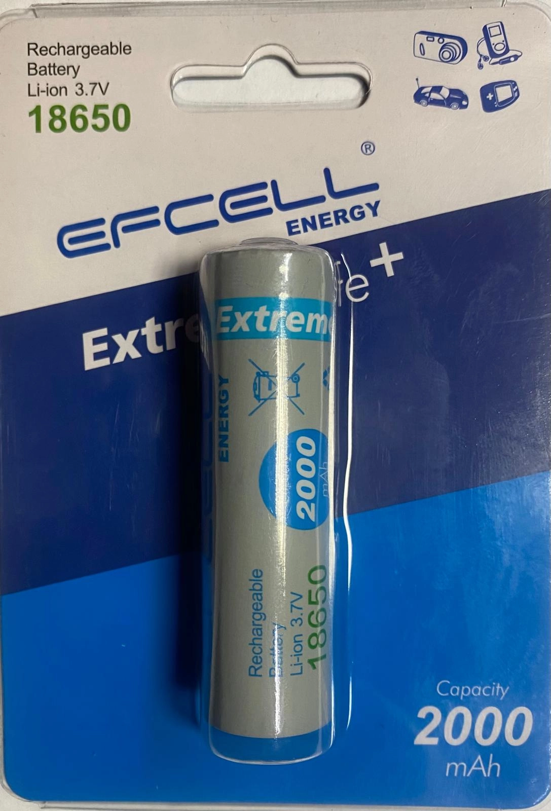 EFCELL 3.7V 18650 2000 MAH BAŞLI PİL BLİSTERLİ
