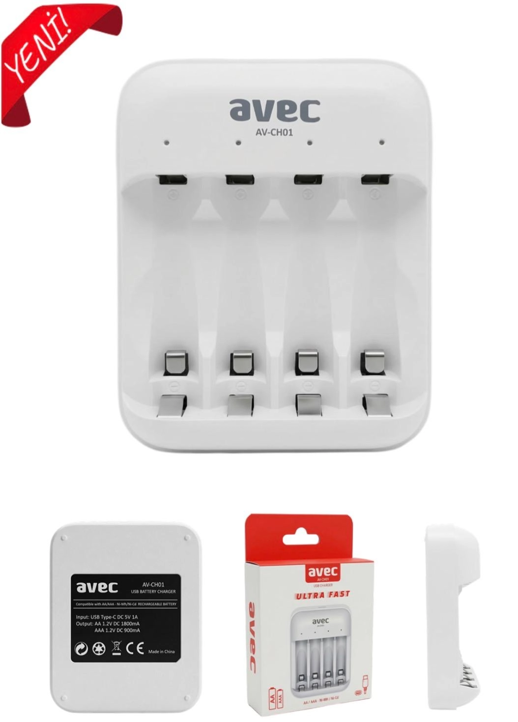 AVEC AV-CH01 USB HIZLI PİL ŞARJ CİHAZI 4LÜ