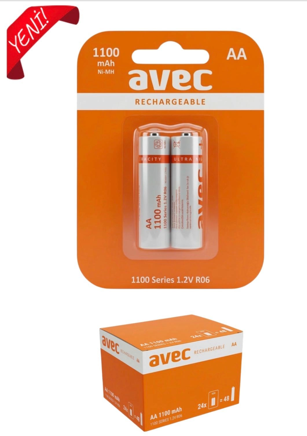 AVEC 1100 MAH ŞARJLI KALEM PİL 12 KART 2Lİ BLİSTER